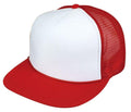 Flat Bill Blank Two Tone 5 Panel Mesh Foam Trucker Snapback Hats Caps Unisex-RED/WHITE-