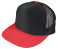 Flat Bill Blank Two Tone 5 Panel Mesh Foam Trucker Snapback Hats Caps Unisex-RED/BLACK/BLACK-