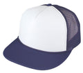 Flat Bill Blank Two Tone 5 Panel Mesh Foam Trucker Snapback Hats Caps Unisex-NAVY/WHITE-
