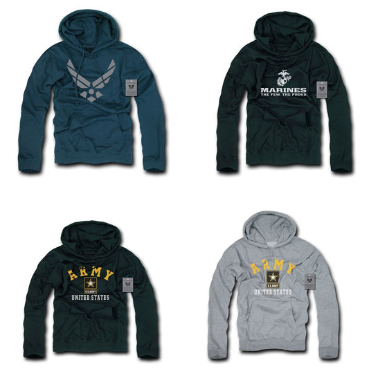 Fleece Pullover Hoodie Sweatshirt US Military Logo Air Force Army Marines-X-Large-Marines - Black-