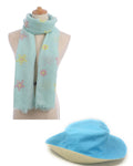Floral Sheer Scarf And Ponytail Sun Hat Gift Set For Women Wife Mom Girlfriend-Blue-