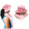Floral Sheer Scarf And Ponytail Sun Hat Gift Set For Women Wife Mom Girlfriend-Pink-