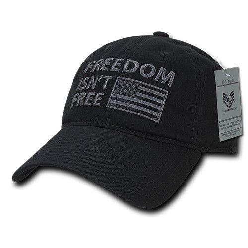 Freedom Isn't Free USA American Flag Washed Cotton Polo Baseball Dad Caps Hats-Black-