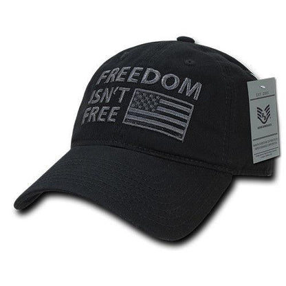 Freedom Isn't Free USA American Flag Washed Cotton Polo Baseball Dad Caps Hats-Black-