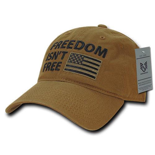 Freedom Isn't Free USA American Flag Washed Cotton Polo Baseball Dad Caps Hats-Black-