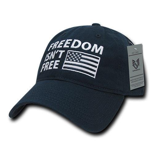 Freedom Isn't Free USA American Flag Washed Cotton Polo Baseball Dad Caps Hats-Black-