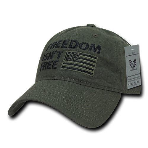 Freedom Isn't Free USA American Flag Washed Cotton Polo Baseball Dad Caps Hats-Black-