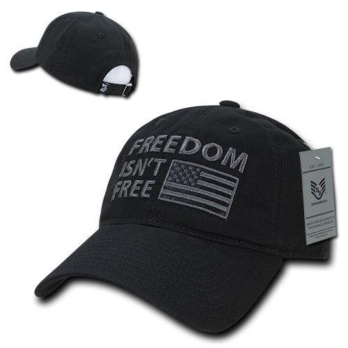 Freedom Isn't Free USA American Flag Washed Cotton Polo Baseball Dad Caps Hats-Black-