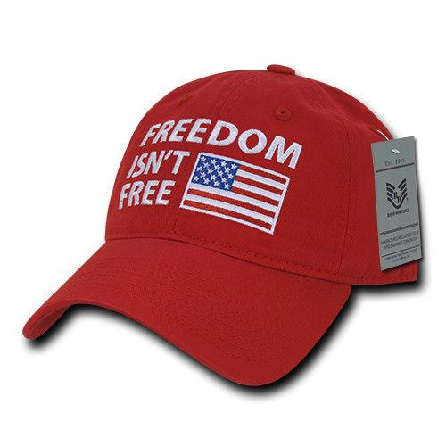 Freedom Isn't Free USA American Flag Washed Cotton Polo Baseball Dad Caps Hats-Black-