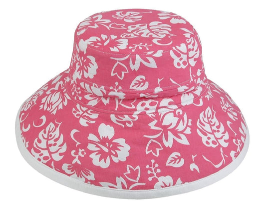 Flower Floral Bucket Hats Printed Sun Cotton Ribbon Fun Summer-Hot Pink/White Floral-