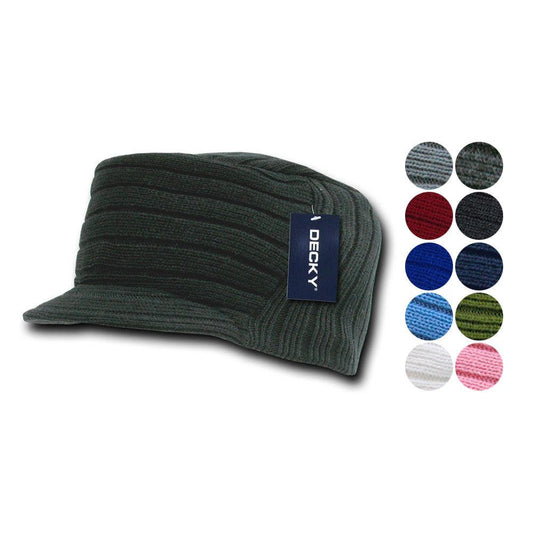 Gi Cadet Army Military Flat Top Beanies Caps Hats Ribbed Knit Visor Ski-Black-