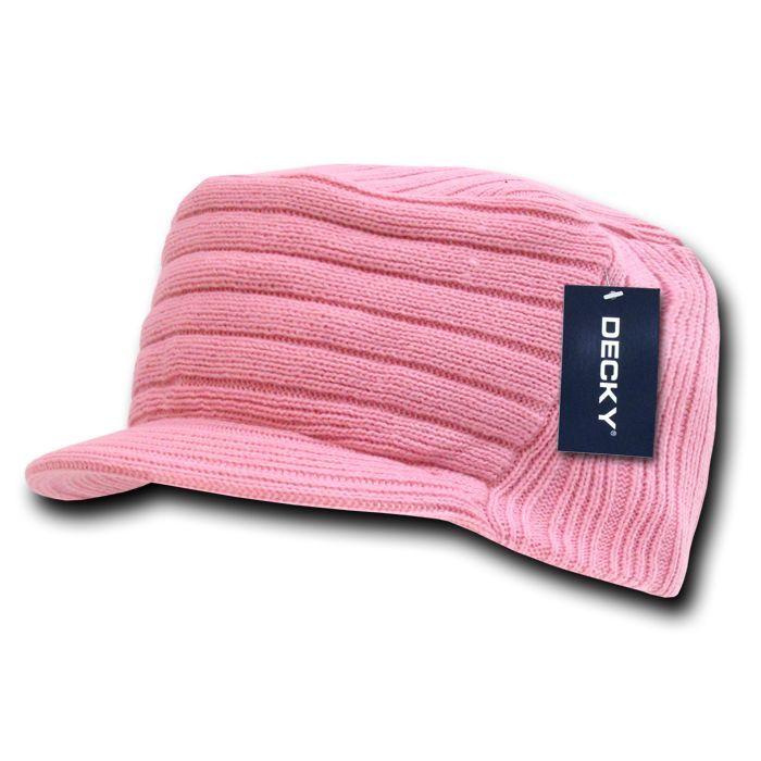 Gi Cadet Army Military Flat Top Beanies Caps Hats Ribbed Knit Visor Ski-Pink-