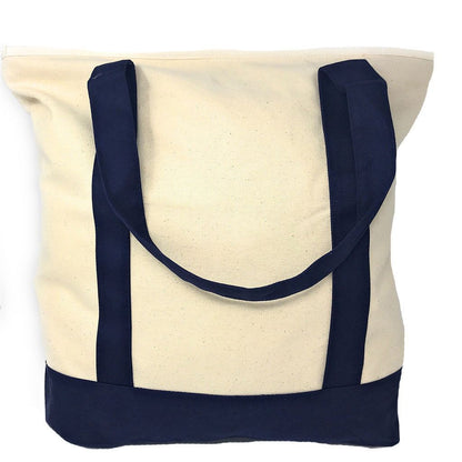 Large 20inch Cotton Canvas Reusable Grocery Shopping Tote Bags Zippered Travel-ROYAL/NATURAL-