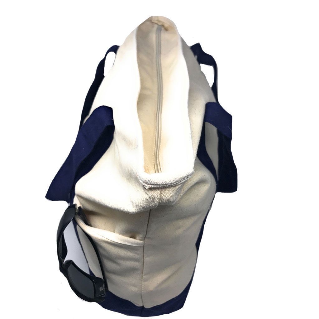 Large 20inch Cotton Canvas Reusable Grocery Shopping Tote Bags Zippered Travel-ROYAL/NATURAL-