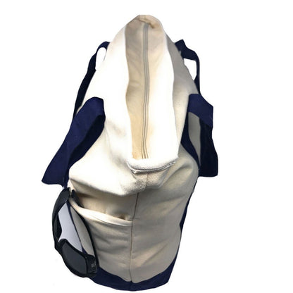 Large 20inch Cotton Canvas Reusable Grocery Shopping Tote Bags Zippered Travel-ROYAL/NATURAL-