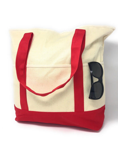 Large 20inch Cotton Canvas Reusable Grocery Shopping Tote Bags Zippered Travel-ROYAL/NATURAL-