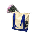 Large 20inch Cotton Canvas Reusable Grocery Shopping Tote Bags Zippered Travel-ROYAL/NATURAL-