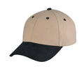 Heavy Brushed Cotton 6 Panel Low Crown Plain Solid Two Tone Baseball Caps Hats-BLACK/KHAKI-