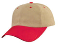 Heavy Brushed Cotton Low Crown 6 Panel Baseball Hats Caps Solid Two Tone-Red/ Khaki-