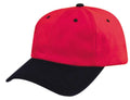 Heavy Brushed Cotton Low Crown 6 Panel Baseball Hats Caps Solid Two Tone-Black/ Red-