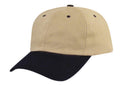 Heavy Brushed Cotton Low Crown 6 Panel Baseball Hats Caps Solid Two Tone-Black/Khaki-