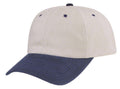 Heavy Brushed Cotton Low Crown 6 Panel Baseball Hats Caps Solid Two Tone-Navy/ Stone Gray-