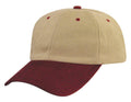 Heavy Brushed Cotton Low Crown 6 Panel Baseball Hats Caps Solid Two Tone-Maroon/Khaki-