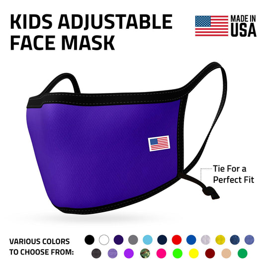 Kids Size Adjustable Face Mask for Children Boys Girls Cloth Double Layer Masks Washable Reusable Made in USA aged 3 to 7-Royal Blue-