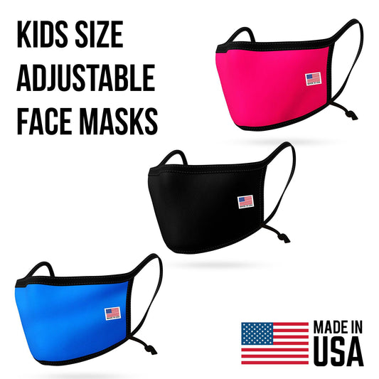 Kids Size Adjustable Face Mask for Children Boys Girls Cloth Double Layer Masks Washable Reusable Made in USA aged 3 to 7-Royal Blue-