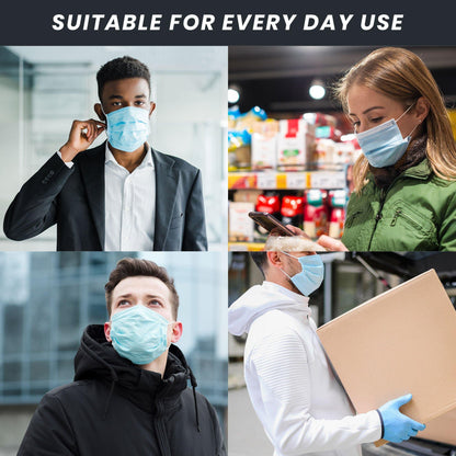 Casaba 50 Pack Blue Disposable Face Masks 3-Ply Filter - Made in USA with Imported Fabric-