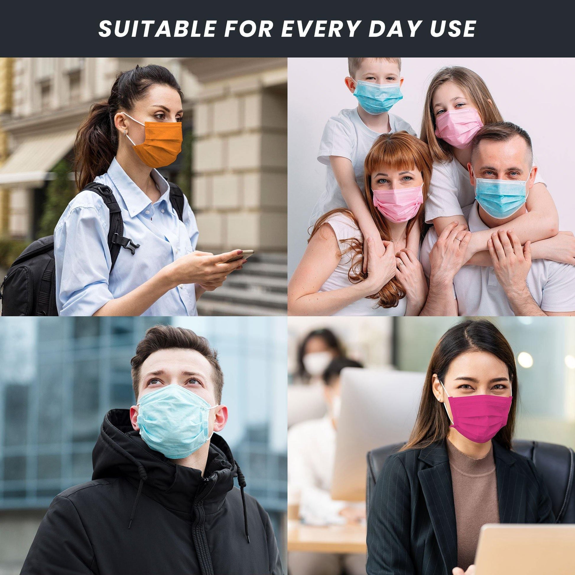 Casaba 50 Pack Multi-Color Disposable Face Masks 3-Ply - Made in USA with Imported Fabric-