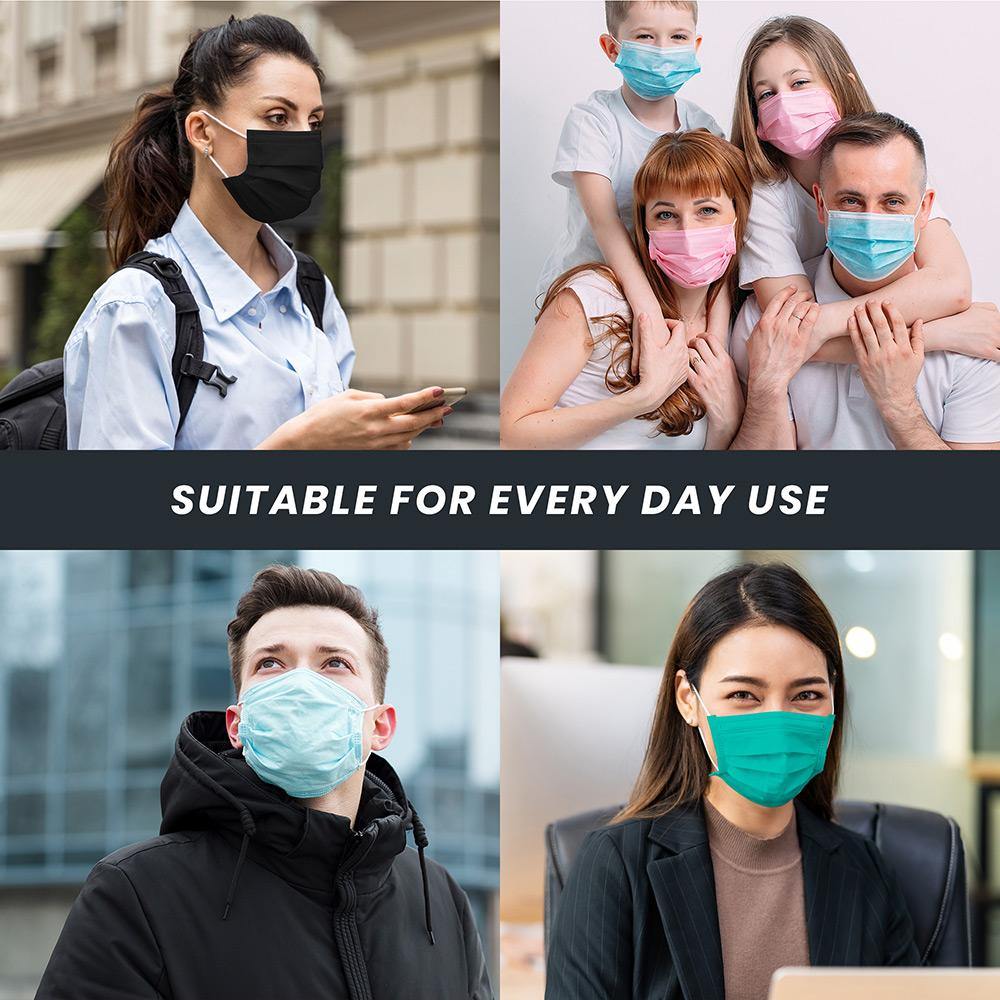 Amlife 50 Pack Disposable Face Masks 5 Colors 3-Ply - Made in USA with Imported Fabric-