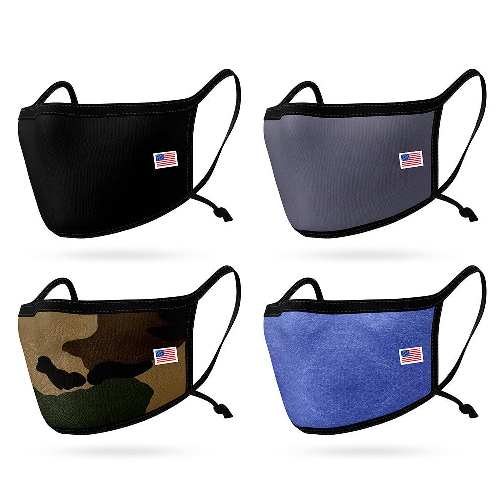 4 Pack Face Masks Adjustable Double Layer Washable Reusable Made in USA-PACK A-