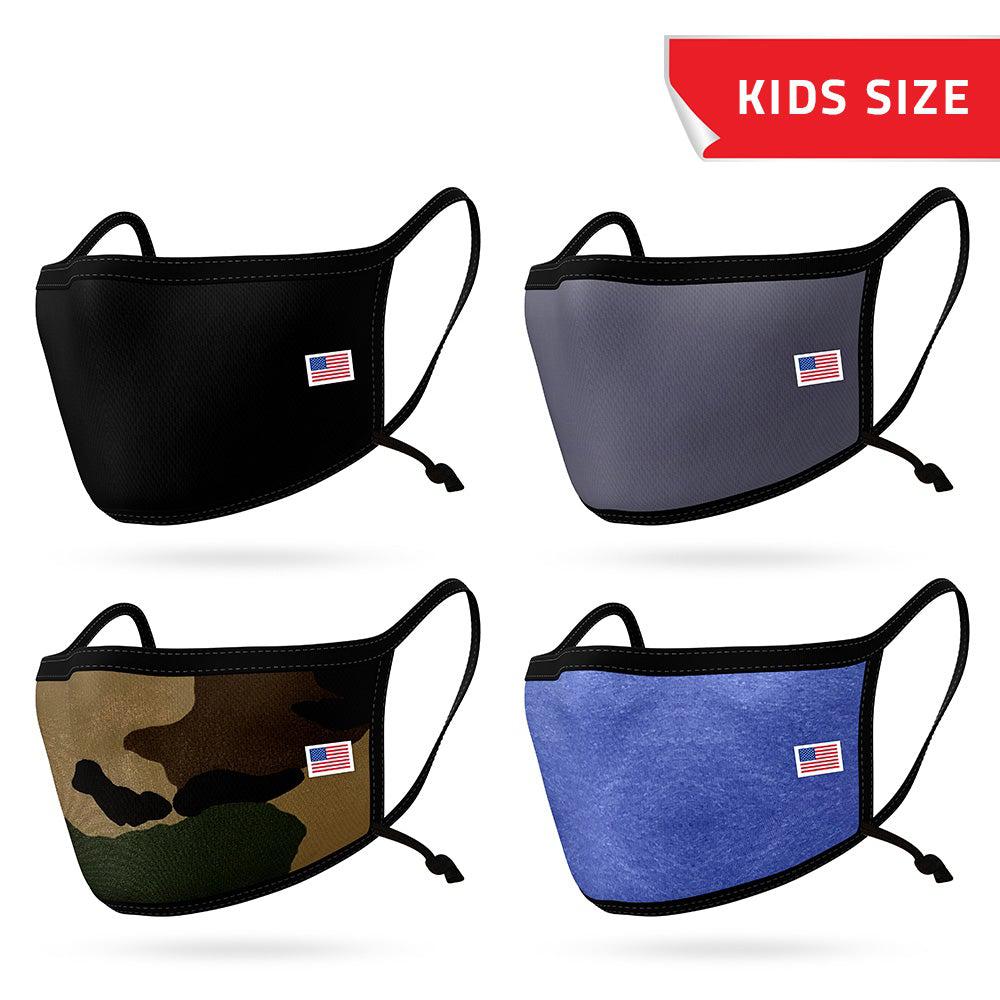 4 Pack Kids Size Face Masks Adjustable Double Layer Washable Reusable Made in USA-PACK A-