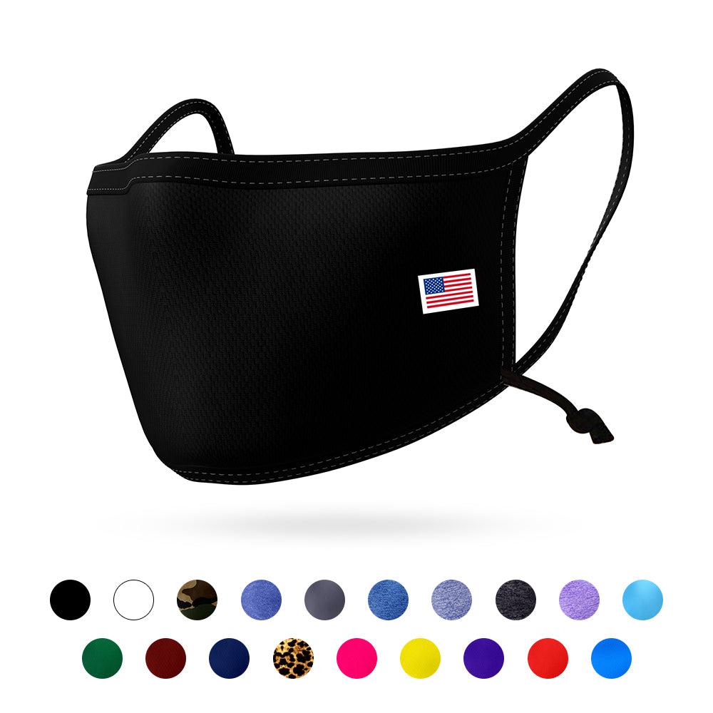 Made in USA Face Mask Adjustable Ear Filter Pocket Washable Reusable Double Layer Masks Cotton Cloth Blend-Black-