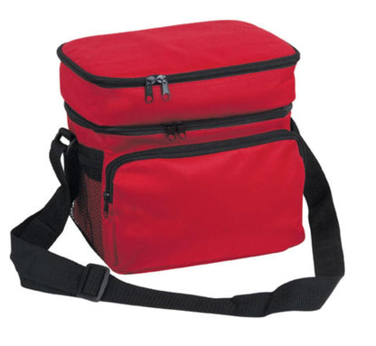 Insulated Lunch Box Cooler Bag 2 Compartments Beer Drink Water Strap Pockets 10inch-BLACK-
