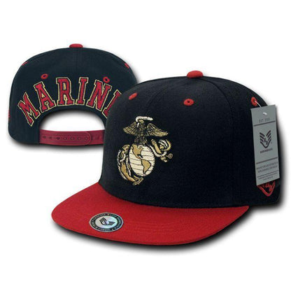 Jumbo Back series 2 Two Tone Air Force Navy Marines Coast Guard Hats Caps-Marines - Black/Red-