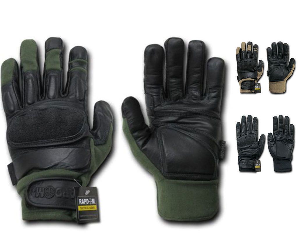 Kevlar / Leather Tactical Hard Knuckle Combat Patrol Gloves-Black-Small-