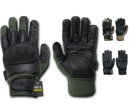 Kevlar / Leather Tactical Hard Knuckle Combat Patrol Gloves-Black-Small-