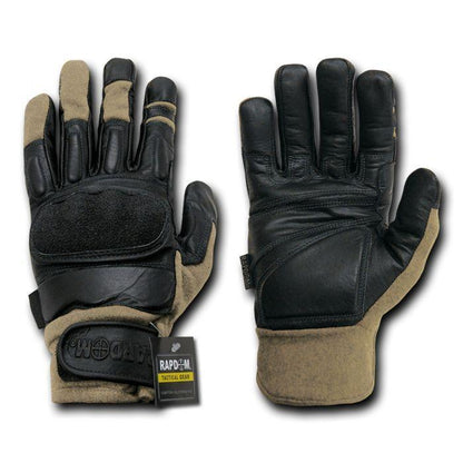 Kevlar / Leather Tactical Hard Knuckle Combat Patrol Gloves-Khaki-Small-