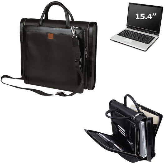 Laptop Bag Manhattan Brief Case Expandable Notebook Computer Leather Trim-