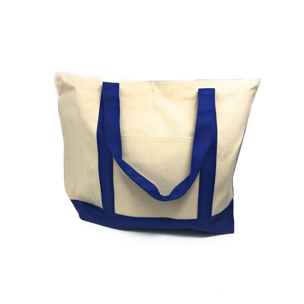Large Shopping Grocery Bag Reusable Cotton Canvas Beach Tote Zippered 22inch X 16inch-Black/Natural-