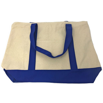 Large Shopping Grocery Bag Reusable Cotton Canvas Beach Tote Zippered 22inch X 16inch-Black/Natural-