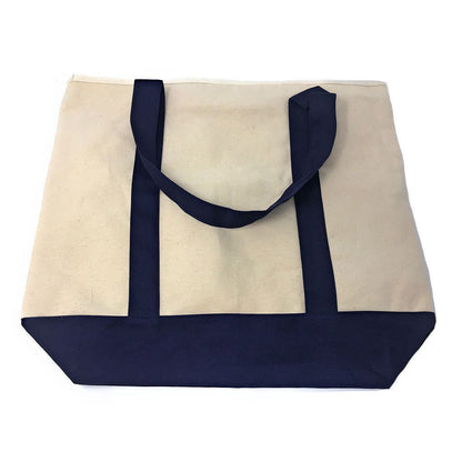 Large Shopping Grocery Bag Reusable Cotton Canvas Beach Tote Zippered 22inch X 16inch-Black/Natural-