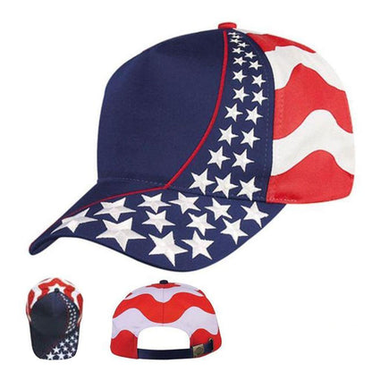 USA US Flag American Patriotic 5 Panel Cotton Twill Leather Strap Hats Caps-