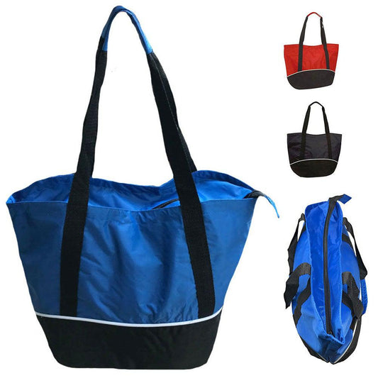 Large Big 18 x14inch Reusable Grocery Shopping Tote Bags Zippered Gym Sports School-Royal / Black-