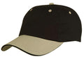 Light Weight Brushed Sandwich Cotton 6 Panel Low Crown Baseball Hats Caps-KHAKI / BLACK-