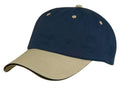 Light Weight Brushed Sandwich Cotton 6 Panel Low Crown Baseball Hats Caps-KHAKI / NAVY-