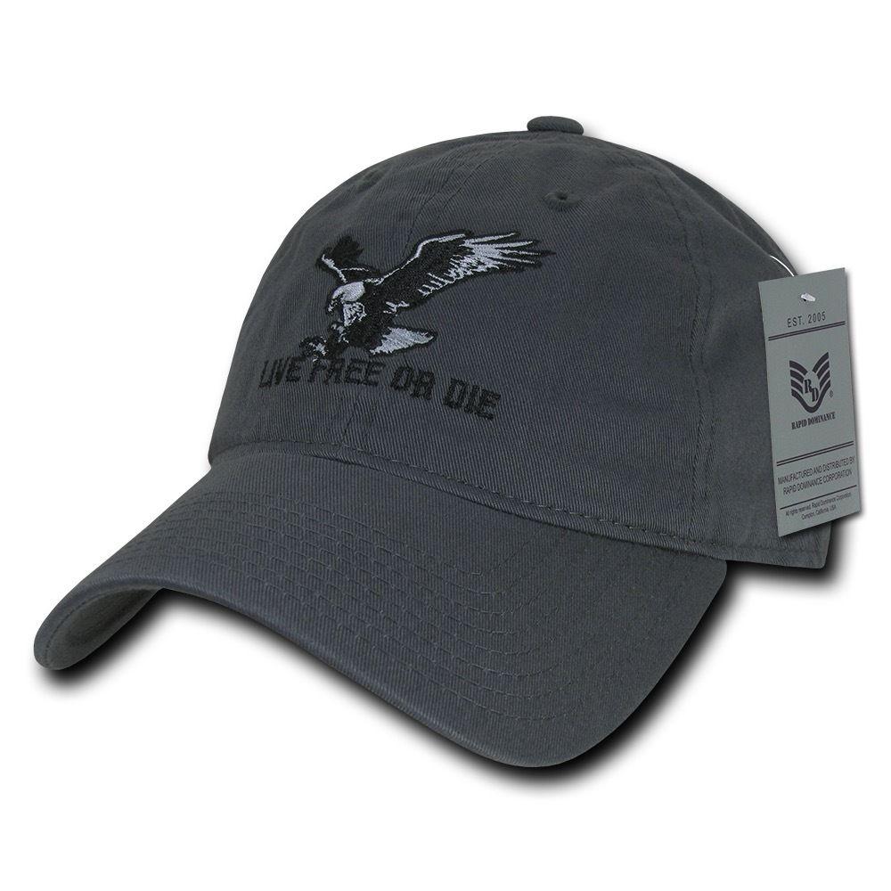 Rapid Dominance Live Free Or Die American Eagle Baseball Dad Caps Hats Washed Cotton Polo-Black-