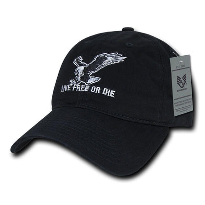 Rapid Dominance Live Free Or Die American Eagle Baseball Dad Caps Hats Washed Cotton Polo-Black-